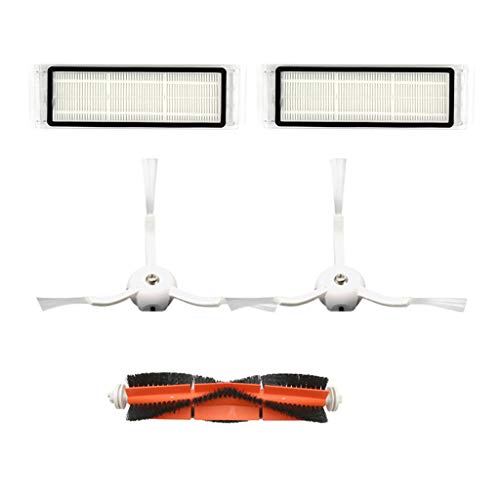 Chshe Accesorios para Xiaomi Robot Aspirador 5 Piezas Repuestos para Xiaomi 1S/Roborock T65 S6 Robot Piezas de Repuesto 1 Main Cepillo Central + 2 Cepillo lateral + 2 Hepa Filtros