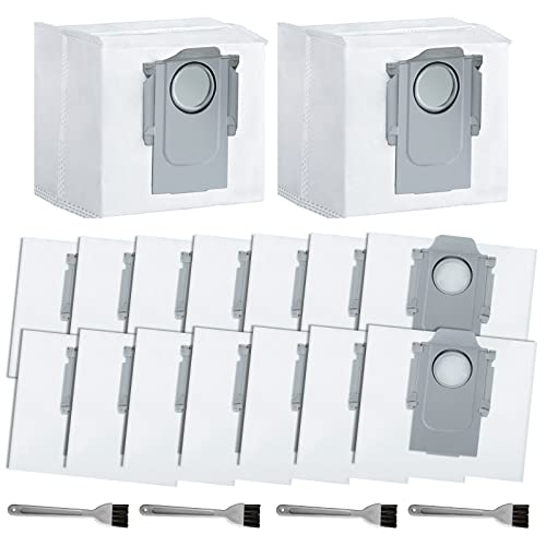 MULEVIP Paquete de 19 Bolsas para Roborock S7 MaxV Ultra / Q7+ / Q7 Max+ /T8 / Q5+,Bolsas Automática de Suciedad Automáticas Aspirador con 4 Cepillos
