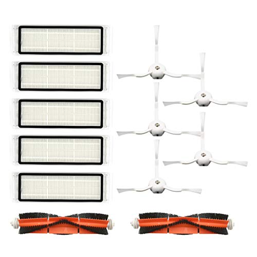 Chshe 12 Piezas Accesorios para Xiaomi Robot Aspirador Repuestos para Xiaomi 1S/Roborock T65 S6 Robot Reemplazo 2 Cepillo principal + 5 Cepillo lateral + 5 Filtros Hepa