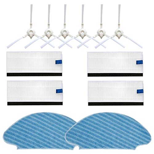 6 cepillos laterales y 4 filtros HEPA de repuesto para ISWEEP X3 para Puppyoo R30 para Airbot A500 para Moneual Mbot 900 robot Partes de aspirador con 2 trapos de fregona