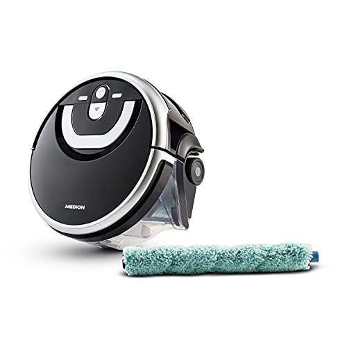MEDION Robot de aspiración con navegación inteligente, tiempo de funcionamiento 80 minutos, limpieza en húmedo totalmente automática, tanque de agua de 0,8l MD18379