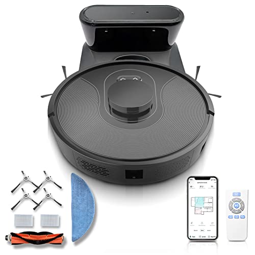 OZEANOS Robot Aspirador Vacuum - Mop - Fregasuelos Vaciado con Sistema láser (LDS), succión de 2500 Pa, 3200 mAh 120 min, Alexa & Google Assistant, App para Smartphone y Control por Voz