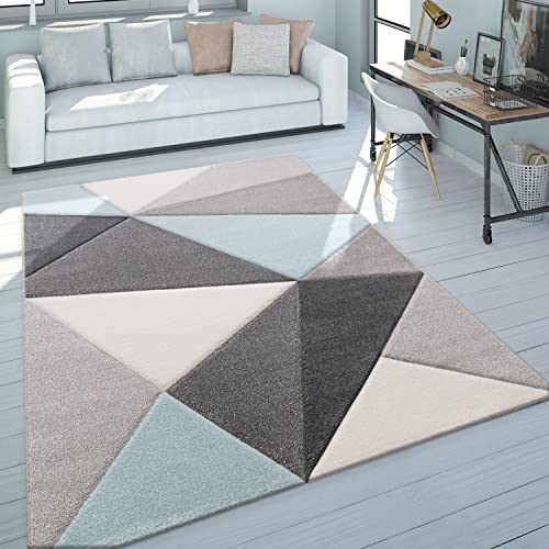 Paco Home Alfombra Efecto 3D Triángulos Turquesa Gris Pastel, tamaño:160x230 cm