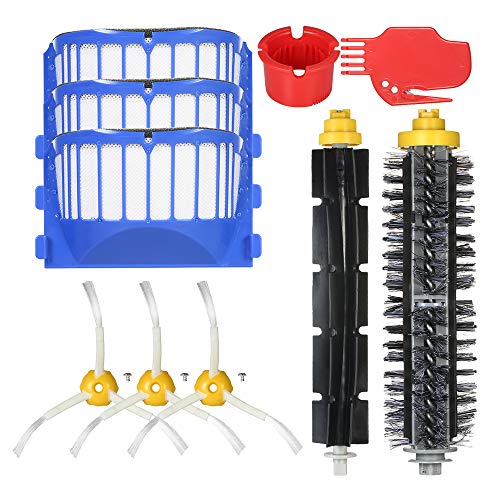 Funien Accesorios para Room-ba 690, Pack de 10 Kit de Accesorios de Repuesto para i-Robot Room-ba 600 Series 690691694650651664615601630 Aspiradora - Cepillo de cerdas + Cepillo Flexible + Laterales