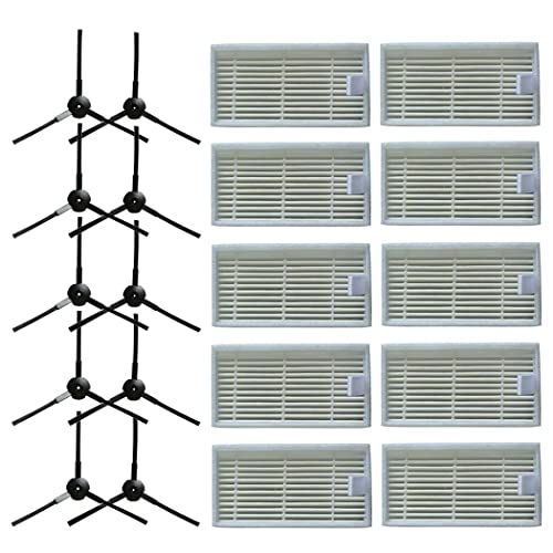 Chuancheng 10 cepillos laterales + 10 filtros Hepa para Lidl SilverCrest SSR 3000 A1 robótica accesorios para aspirador