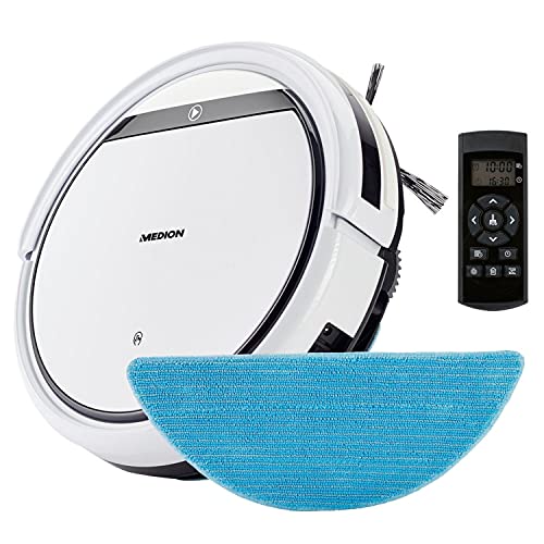 MEDION Robot aspirador con funccion fregar, para limpiar polvo, con función de programación, tiempo de funcionamiento 90 minutos y carga automática MD 18501